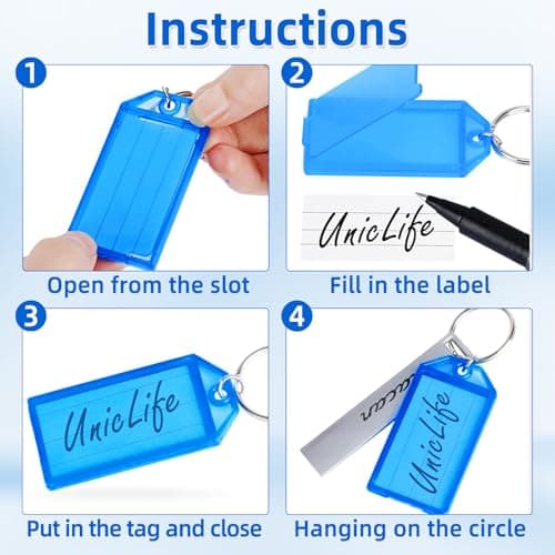 Redamancy 20 Pack Key Tags with Labels, Plastic Write On Key Fobs in 8 Colours with Protective Window, Keyring Tags for Office Home and Travel Organisation — view 4