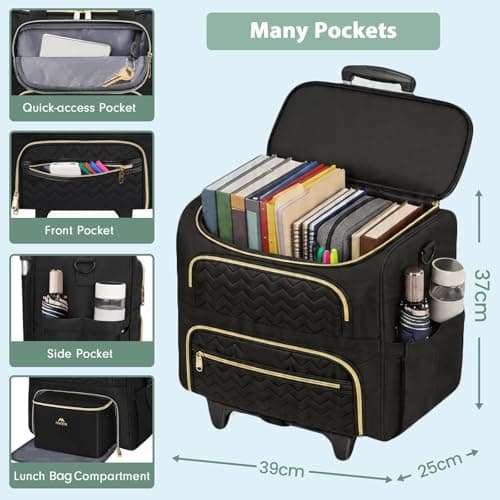 MATEIN 15.6 inch Rolling Teacher Bag with Insulated Lunch Bag, Black — view 3