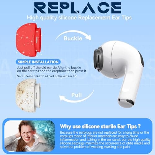 Inesore Replacement Ear Tips for AirPods Pro 1/2, 4 Size-Red — view 5