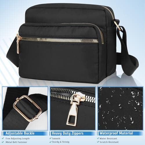 GAOHUI Cross Body Bag Women with Adjustable Strap, Multi-Pocket Nylon Waterproof Shoulder Bag Black Handbag Anti Theft Ladies Bags for Women Girl Travel Daily Use — view 4