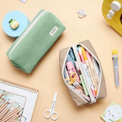 KALIDI Corduroy Pencil Case Pen Bag Large with 2 Compartment Girls School — view 4