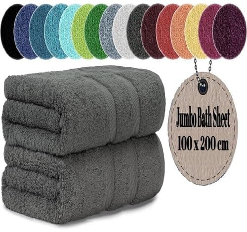 LoomTrove Pack of 2 Extra Large Jumbo Bath Sheets 100 x 200 cm 100% Egyptian Combed Cotton XL Towels Quick Dry Big Bath Sheet Super Soft Hotel Quality Towels Set (Charcoal Grey)