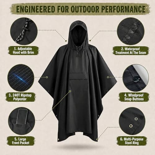 Stathmon 2 Pack Poncho Waterproof Adult - PU8000mm Reusable Rain Poncho — view 4