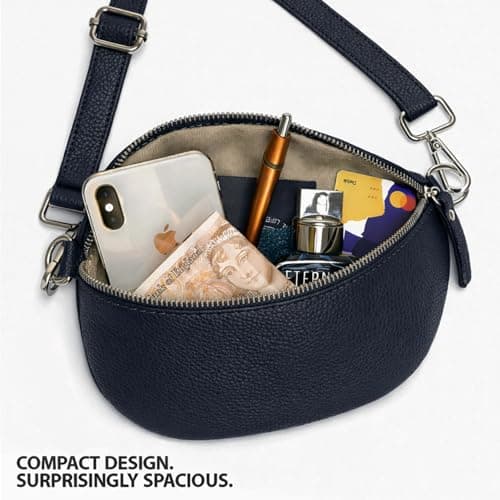 Woodland Leathers Cross Body Bag for Women Genuine Italian Leather Cross Over and Bumbags for ladies, Convertible Crossbody Sling Bag leather Belt Bag for Women with Adjustable Strap (Navy) — view 4