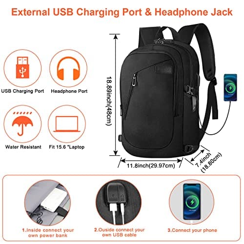 Dobaly Anti-Theft Waterproof Laptop Backpack – USB Charging Port, 15.6 inch Carry-On Rucksack for Men & Women, for Hiking, Business, College, Work, School & Travel — view 2