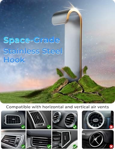 Phone Holder for Car Vent: [Never Blocking] Air Vent Cell Phones Mount, Quick Release Car Phone Mount with Stable Hook Clip, 360° Rotation Mobile Phone Automobile Cradle for iPhone Samsung Huawei etc — view 6