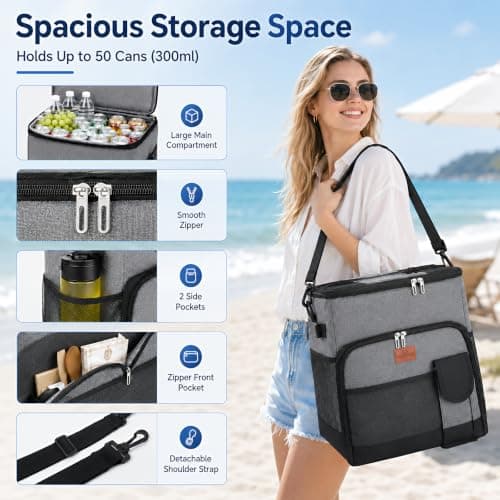 Cool Bag, 50L Large Cooler Box on Wheels, Leakproof Insulated Cooler Bag with Stable All Terrain Cart & Handle, Portable Wheeled Picnic Thermal Bag for Camping Beach Fishing Grocery Shopping Travel — view 2