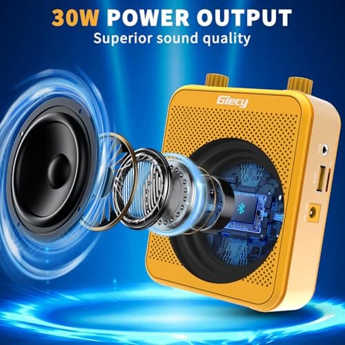 Giecy Portable Voice Amplifier with Headset Microphone 30W Rechargeable Battery 2800mAh Powerful Sound System for Teachers, Guides, Coaches, Presenters(Yellow) — view 2