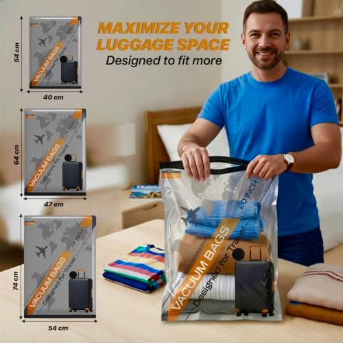 15 Pack Reusable Vacuum Storage Bags for Travel with Electical Wireless Pump - Airline Approved Space Saving Compression Bags for Clothes - Luggage Organiser Set for Suitcases, Holidays — view 5