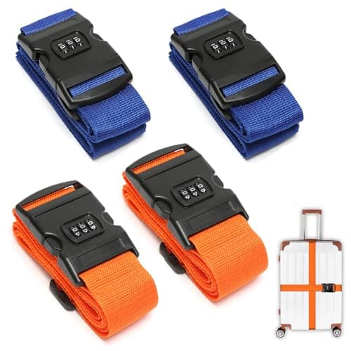 4 Pcs Suitcase Straps with Lock, Orange and Blue