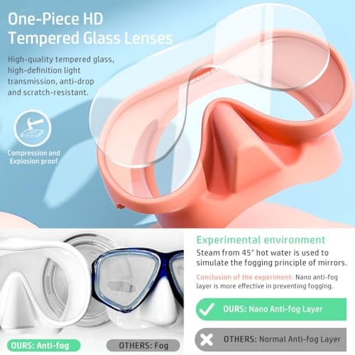 HINATAA Snorkel Set Adults, Fashionable Macaron Colors Frameless Snorkeling Mask, Ultra Wide View Anti-Fog Snorkel Mask Set, Portable Professional Diving Snorkeling Set (Pink) — view 3