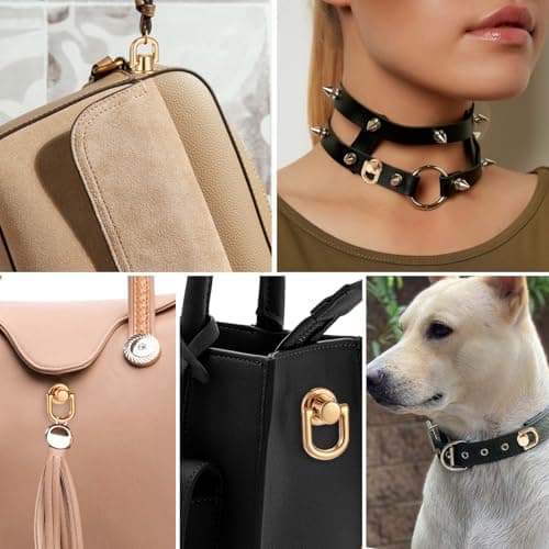 4PCS D Rings for Purse, 360 Degree Rotatable D Ring Stud Screw Ball Studs Rivets, Crossbody Conversion Kit, Gold Metal Bag Hardware for Leather Purse Straps Handbag DIY Craft — view 5