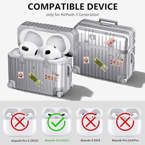 VISOOM Compatible With Airpods 3 Case, Cute Suitcase Design TPU Anti-Scratch Shell Shockproof Hard Protective Case for Airpods 3rd Gen with Keychain[Support Wireless Charging], Silver — view 2