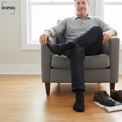 GM Apparel 6 Pair Mens Black Diabetic Socks – Extra Wide Big Foot Comfort – Perfect for Everyday Use | UK 6-11 (Black) — view 2