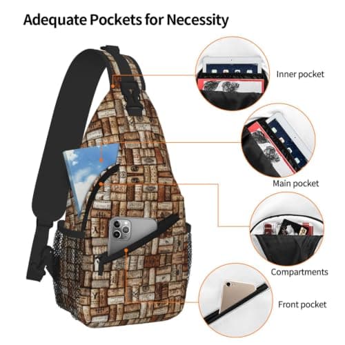 Longzehao Wine cork Print Sling Bag Small Crossbody Backpack Chest Shoulder Bag Travel Hiking Daypack — view 6