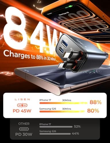 LISEN Retractable Car Charger Fast Charge 84W Car Accessories Gifts for Men — view 2