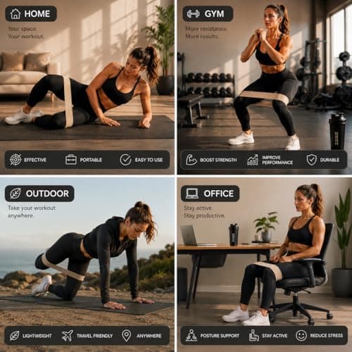 Resistance bands set- 5 Levels for Glutes, Legs & Full body workouts,Booty Bands for Yoga,Pilates,Strength Training for Men and Womens, Non slip Premium Naturel Latex, Black to Grey, Home,Gym& Pilates — view 4