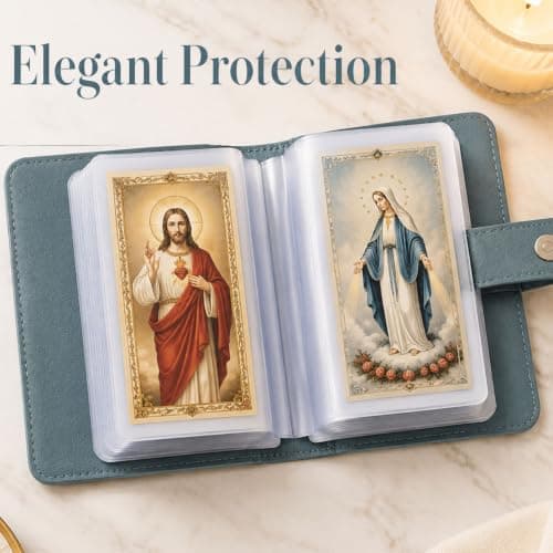 Pitigihe Catholic saint image case in faux leather, prayer card organizer — view 3