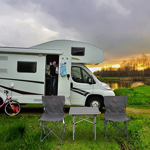 Rainberg Foldable Camping Table Set with 2 Chair, Outdoor Indoor Use for BBQ, Picnic, Garden Parties, Foldable Portable Design. (Small Table with 2 Chairs, Grey) — view 2
