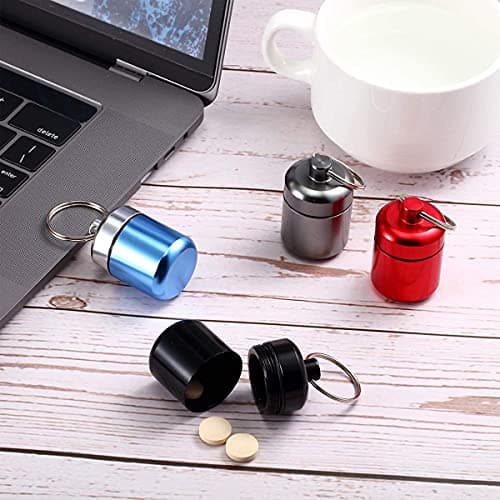 DRERIO 4 pcs Small Pill Boxes Organiser Metal Pill Boxes Travel Pocket Pill Case Round Keyring Pill Holder Waterproof Capsules Portable Pill Container for Outdoor Travel — view 2