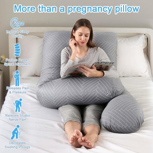 SHANNA Pregnancy Pillow for Sleeping, U Shaped Full Body Pillow Pregnancy Pillows, Maternity Pillow Support for Back, Hips, Legs for Pregnant Women, With Washable Cover (Striped Grey) — view 5