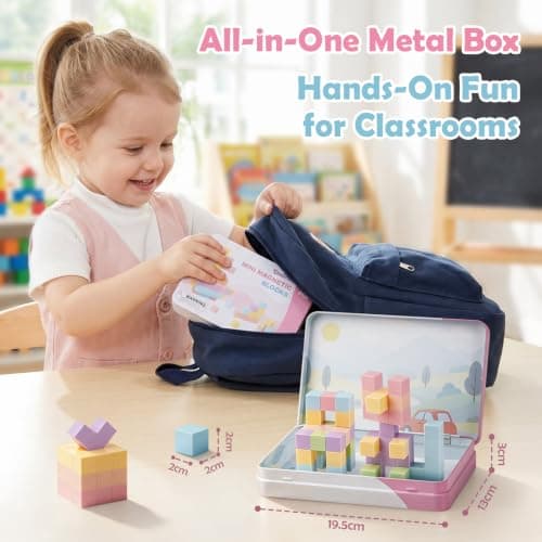 Dreamon 52PCS Mini Magnetic Blocks Travel Magnetic Building Blocks for Kids with Tin Box Magnet Cubes Tiles Montessori STEM Toy Girls Toddlers Boys Gifts Aged 3 4 5 6 Years Old — view 2