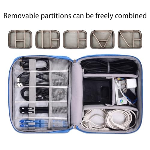 FAVORTALK Cable Organiser Bag Portable Electronics Waterproof Accessories Storage Bag 3-Layers Large Capacity Tech Pouch Fit for Charger Adapter Power Bank Headphone Hard Disk, (Grey B) B21611 — view 2