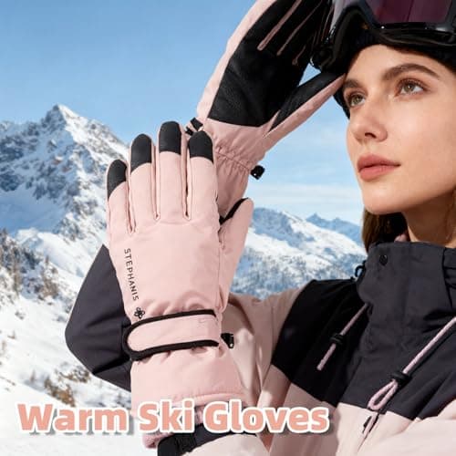 Ski Gloves Women Waterproof Winter Thermal Touchscreen, Snow Gloves Windproof Fleece Lined Snowboard Cycling Bike Use,Pink — view 4