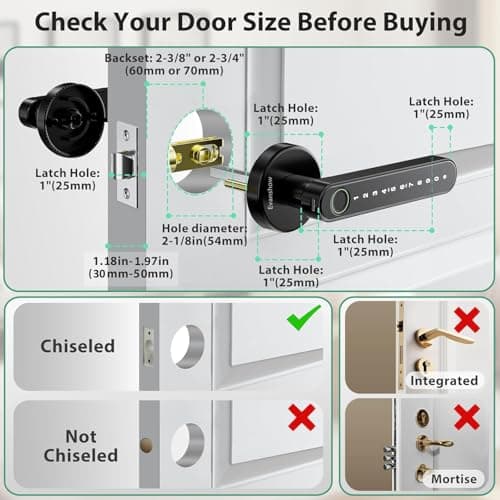 EVANSHOW 5-in-1 Keyless Entry (APP/Fingerprint/Code/IC Card/Key) Smart Door Knob Fingerprint Lock Biometric Door Lock for Home/Bedroom/Office — view 3