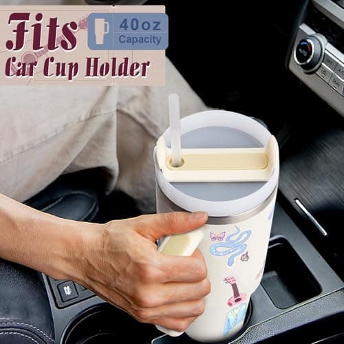 WALLFID 40oz Tumbler,Stainless Steel Insulated Mug with Handle and Straw,Reusable Cute Pattern Travel Coffee Cup,Large Capacity Tumbler for Women and Fans (Lid A) — view 4