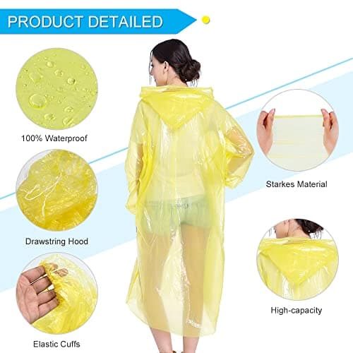4 Pack Disposable Rain Ponchos, Waterproof Ponchos Adults Rain Poncho Emergency Waterproof Rain Coat Poncho with Drawstring and Hood, Suitable for Festivals, Camping, Hiking and Everyday Commute — view 3