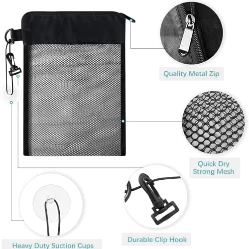 Waterproof Toiletry Bag - Bathroom Mesh Bag Travel Hanging Mesh Toiletries Bag with Drawstring Hook Sucker for Gym Camping Travel Business — view 4