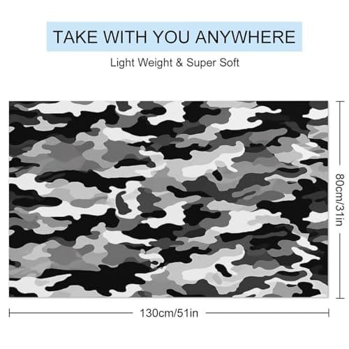 GHBNK Black Grey White Camo Beach Towel for Adults Oversized 31"x51" Pool Towel Sand Free Beachtowel Quick Dry Bath Towels Lightweight Absorbent Swim Towels for Travel, Swimming, Yoga, Camping — view 2