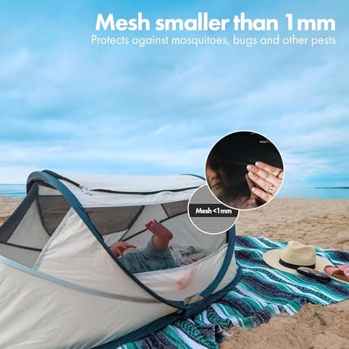 DERYAN Travel Cot BabyBox - Pop-up System - Set up in only 2 Seconds - Comfortable and Functional - Including Sleeping Mat and Carrying Bag - Cream — view 6