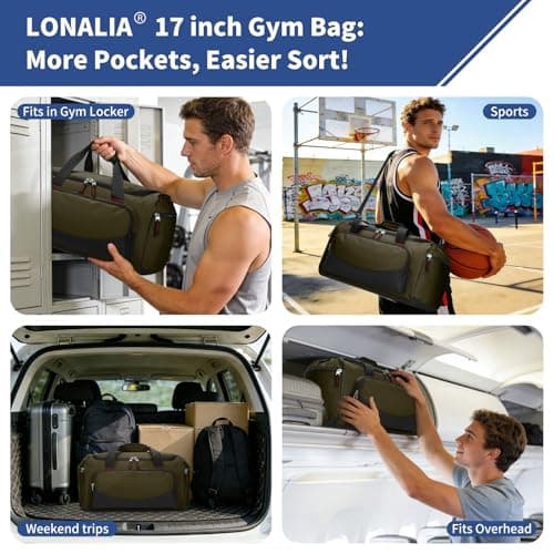 LONALIA Small Holdall Bag 30L, Gym Duffle Bag, Olive Green — view 5
