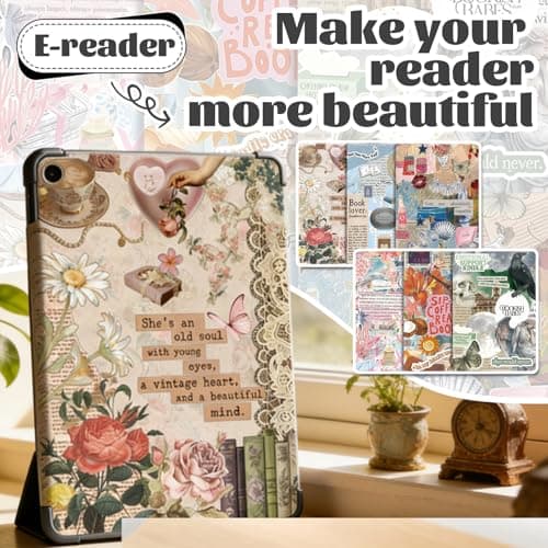 Bubaxuce 6 Pieces Inserts For E-Book Readers Clear Case And 2 Dust Protection Charms Retro Phone Charm Set 17.3 cm X 12.2 cm Card Inserts Compatible With Kindle — view 4