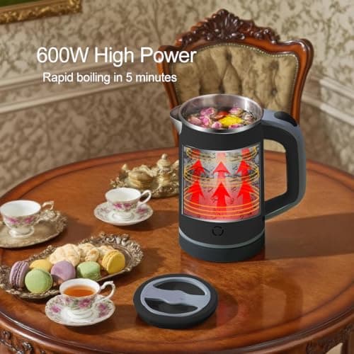 Zoravson 600W Travel Kettle Electric, 800ml Small Kettle, Portable Kettles, Auto Shut-Off & Boil-Dry Protection,UK Plug,Low Wattage Stainless Steel Kettles for Motorhome,Office,Hotel,Dorm-Black — view 2