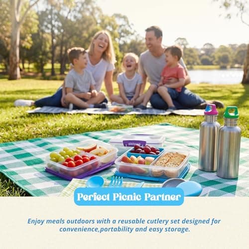TSA Cutlery Set | Reusable Travel Plastic Cutlery Set with Portable Case for Storage, Knife, Fork & Spoon Durable Dishwasher Safe for Camping, School, Picnic, Office, Indoor Outdoor Lunch (Blue) — view 4