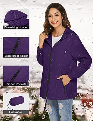 Rapbin Waterproof Jackets Women Lightweight Rain Jacket Packable Raincoat — view 4