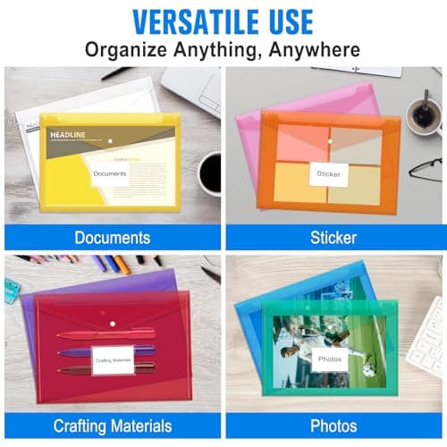 Mutsitaz A4 Plastic Wallets – 8 Pack Document Folders, 8 Bright Colors, Waterproof File Sleeves for Paperwork, School, Office, Home & Travel Organization — view 6