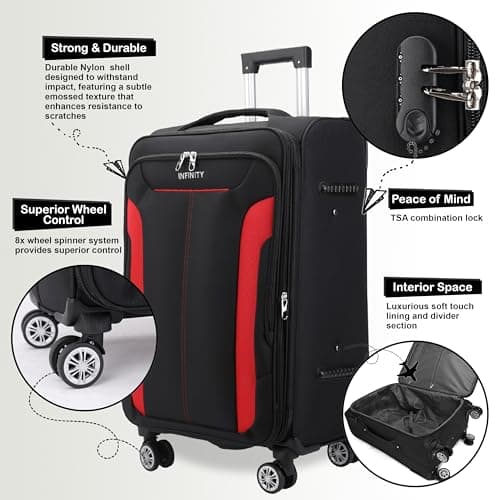 Infinity Leather Medium Suitcase 24" Super Lightweight Expandable Luggage 20% 4 Wheels Spinner 3-Digit Combination Lock Soft Shell Luggage for 15 to 20kg — view 3