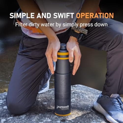 Purewell Press Filter Water Bottle – 0.01μm Ultrafiltration + Carbon Fiber + PP Cotton, 10000L Capacity, 500ml Per Press, Portable Water Purifier Bottle for Camping, Hiking, Travel & Emergency — view 4