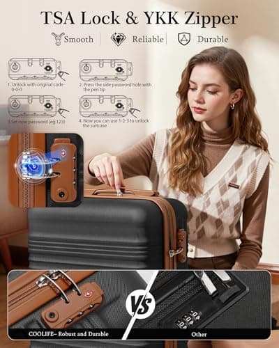 COOLIFE Cabin Suitcase 55x35x20cm Ryanair Cabin Bag ABS+PC Hard Shell TSA — view 4