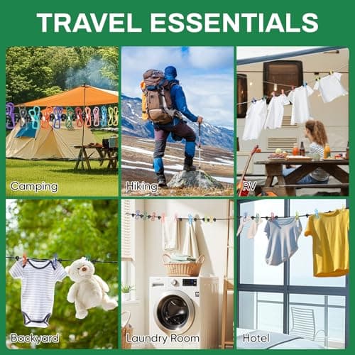 2Pcs Portable Clothesline with 24pcs Colorful Clips & 1Pcs Storage Bags — view 6
