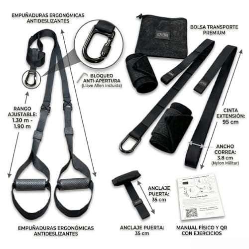 CAEMI Suspension training straps, set with adjustable anchor, fitness at home, suitable for travel and training indoors and outdoors, includes bracelets for more — view 4