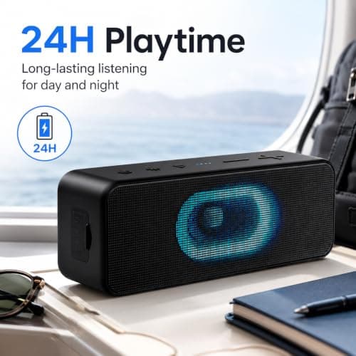 Ortizan Bluetooth Speaker, Speakers Wireless Bluetooth, 24-Hour Playtime, RGB Light, Louder Volume & Enhanced Bass, IPX6 Waterproof, TWS, AUX Input Built-In Mic for Home Outdoor Beach Travel Sport — view 5