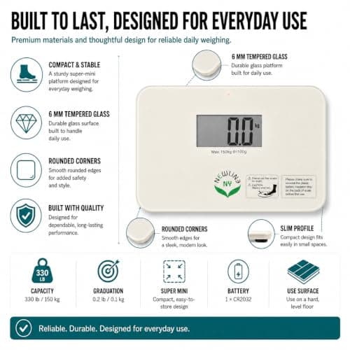 NewlineNY Smallest Step On Super Mini Travel Bathroom Scale, SBB0638SM-WH Off White — view 2