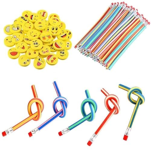 Soft Flexible Bendy Pencils, Xndryan 62 Pcs Twist Bendy Pencils and Rubber Erasers Party Bag Fillers for Kids, Ideal for Party Favours School Prizes Class Gifts for 30 Children