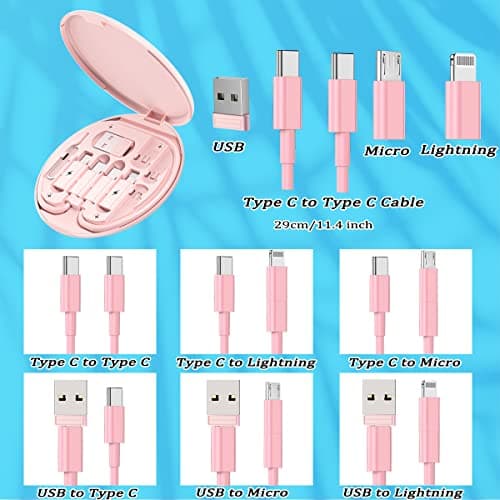 Yimly Multi USB Charging Adapter Cable Kit, C to Lighting Box, Conversion Set A & Type Male Micro /Type C/Lightning, Data Transfer, Card Storage, Tray Eject Pin, Phone Holder (pink) — view 3