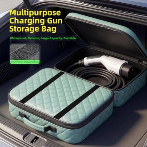 Large Capacity EV Cable Organizer Bag Wearproof Black(Leather Pink Square) — view 5